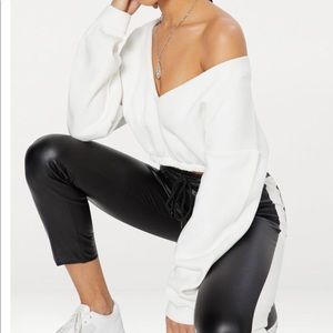 Cream Cropped off the Shoulder Sweater